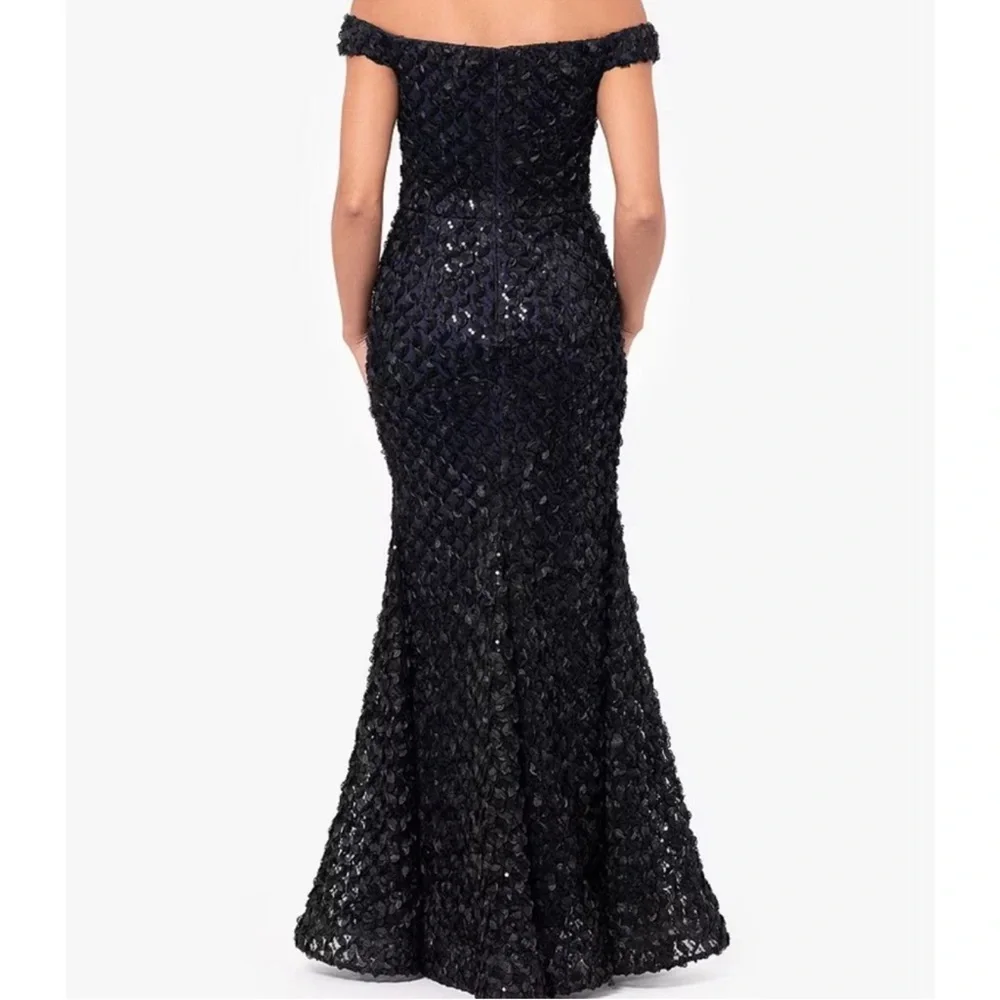 Xscape 6395X Appliqué Embellished Off The Shoulder Mermaid Gown‎ Black Blue 12
